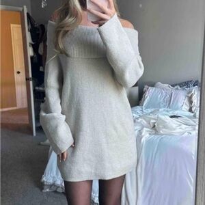 Off-Shoulder Cream Sweater Dress